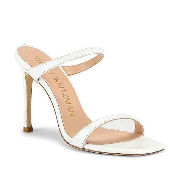 Stuart Weitzman Shoes - Stuart Weitzman White Aleena Mule Strappy Square Toe Heels